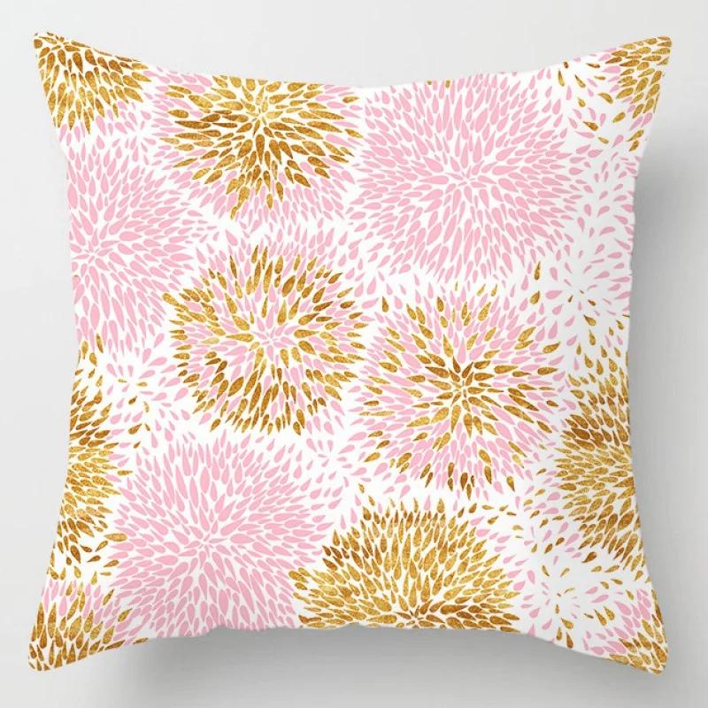 Pink Marble Polyester Pillowcase Leather Leaf Flower Cushion Cover Living Room Home Decoration Sofa Geometric