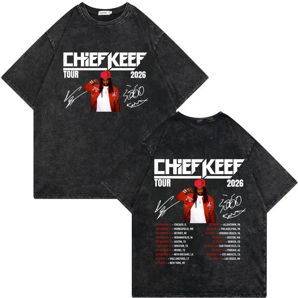 Vintage Washed Rapper Chief Keef Tour 2026 Print T-shirt High Quality Fashion Oversized T-shirts Men Women Casual Cotton T Shirt