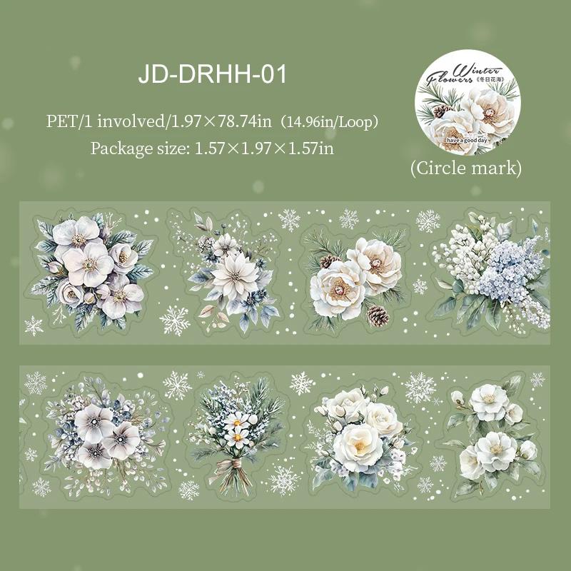 

JIANWU 50mm*200cm Winter Flower Field Series Vintage Snowflake Landscape Material Collage PET Tape Creative Journal Stationery