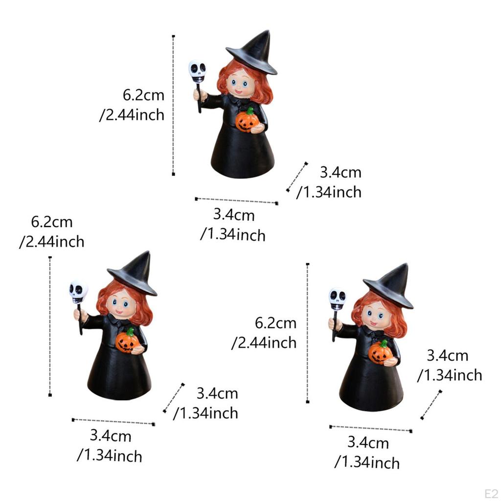 3Pcs Witch Figurines Tabletop Ornaments Halloween Gifts Cartoon Small Sculptures for Home Living