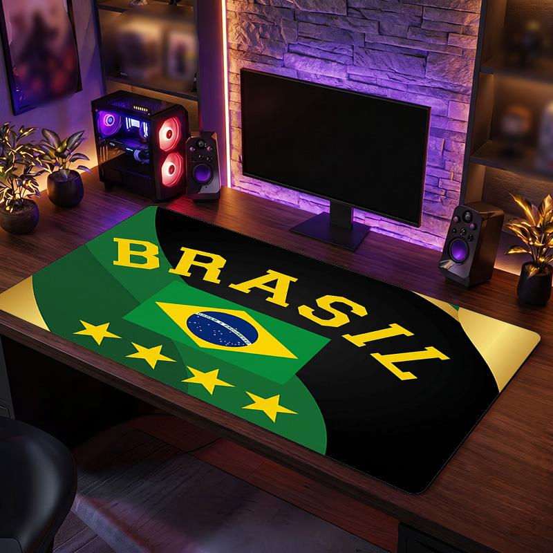 Brazil Football Crest Mouse Pad, Extended Non Slip Rubber Desk Mat for Gaming Office Laptop Fan Gift