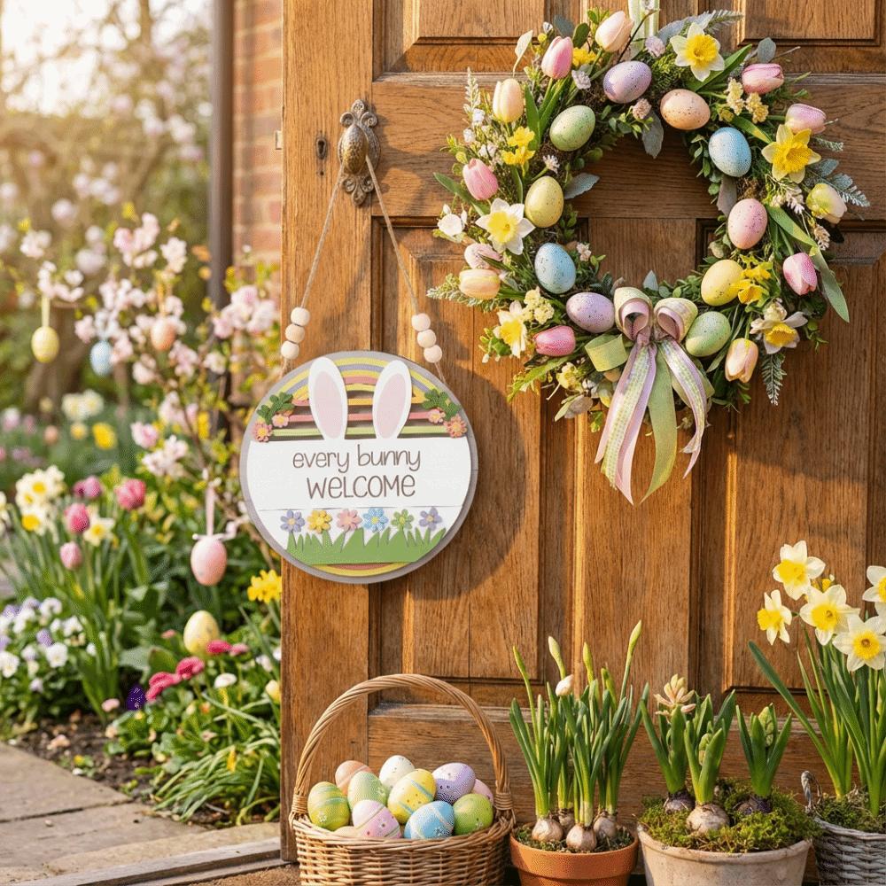 Round Hanging Decoration Wooden Craft Ornament New Hanging Sign  Easter