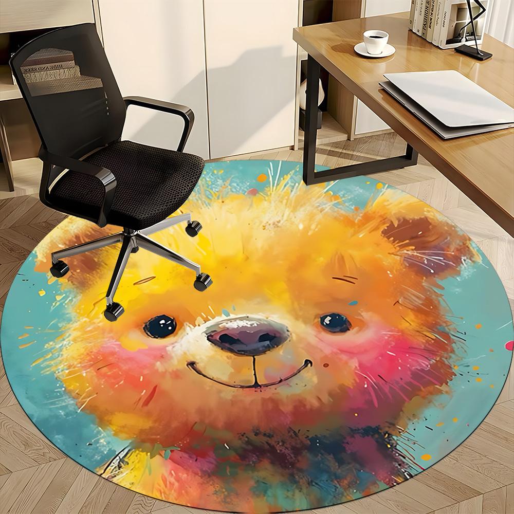 1PC Bear Art Office Round Area Rug, Indoor Mat Suitable ForOffice, Under Office Chairs Bedroom Living Room Home Decor, Room Deco, D022