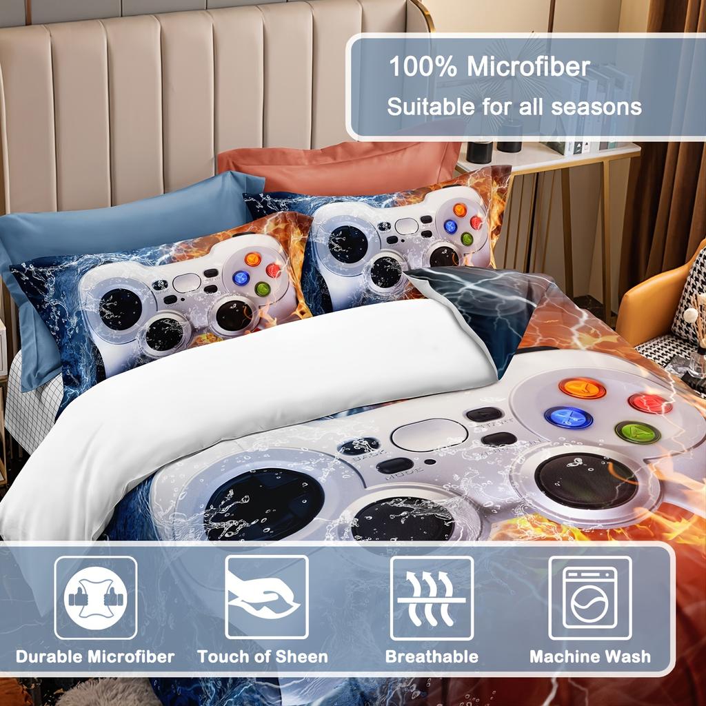 Decorazione per la stanza dei ragazzi Gamer Gamepad Set di biancheria da letto King Size, Copripiumino per videogiochi per ragazzi, Copripiumino per videogiochi Young Man Misty Fire