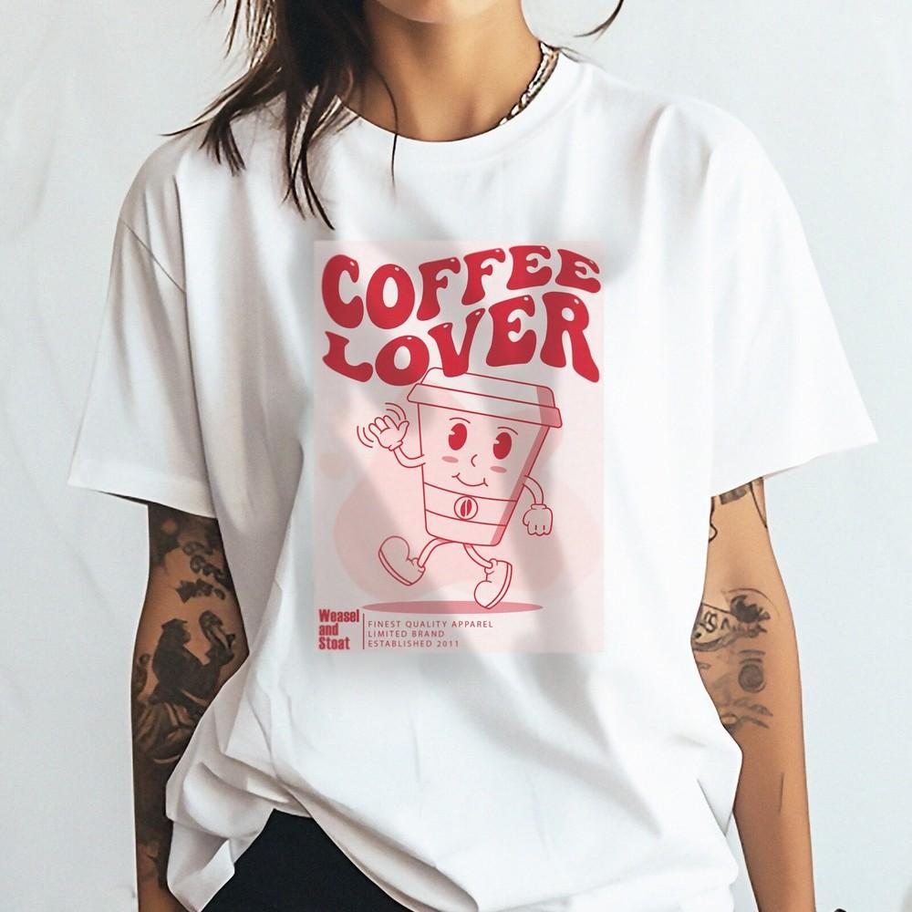 26 Coffee Lover Cartoon Graphic, Graphic Print White T-Shirt, Unisex fit, Coffe Unisex T-Shirt L
