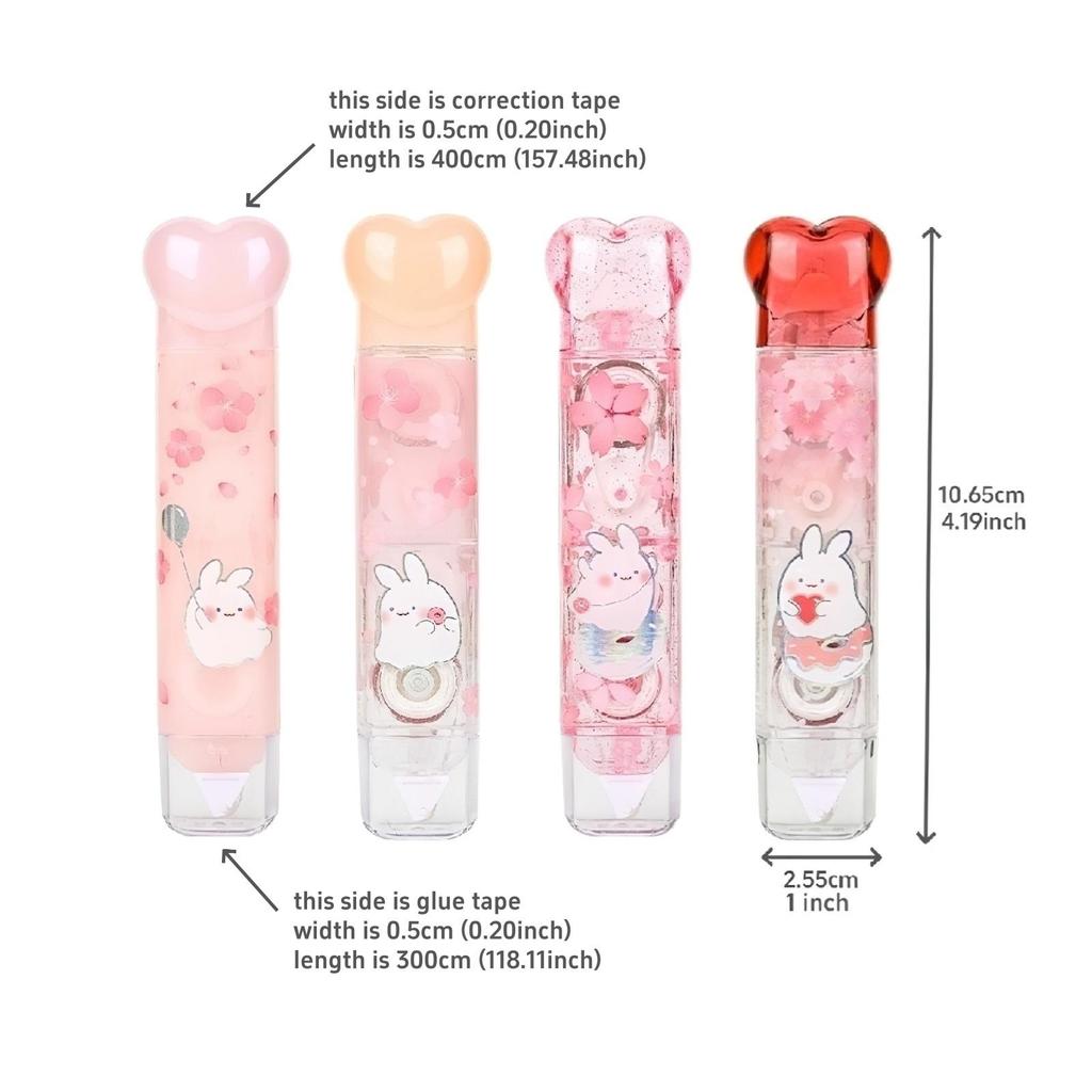 1pcs BuYoYO Correction Tape Glue Tape 2 In 1, Kawaii Rabbit Cherry Blossom Double Sided Design