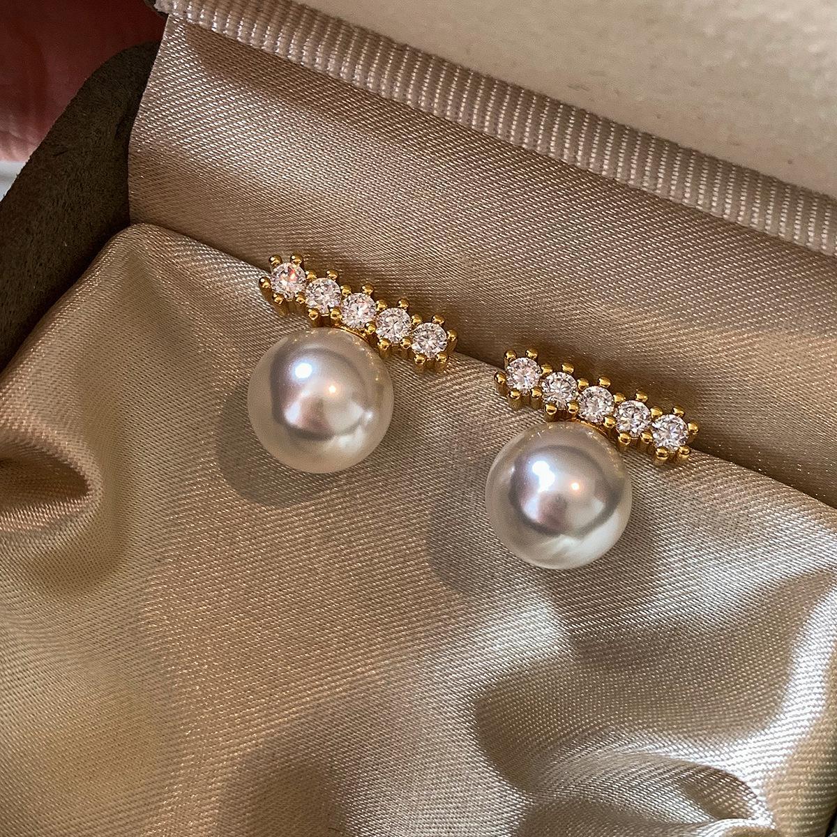2025 Trendy 925 Silver Zircon Pearl Stud Earrings: Light Luxury for Women