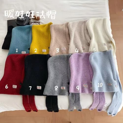 YeeShin 10-Farben Damen Strickmütze, Sturmhaube, Wintermütze, Wollschal, Dicke Kapuzenmütze, Koreanischer Stil Schal, Warm, Stilvoll, Kälteschutz, C