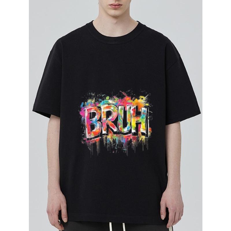 

Black T Shirt with Colorful Bruh Graffiti Print for Casual Wear XXXXL чёрный