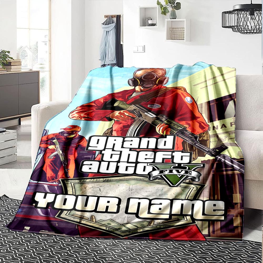 Gta Personalisierbare Textdecke Gemütliche Personalisierbare Decke Langlebiger Komfort für Sofa Büro Couch Picknicks Ganzjahres-Universal
