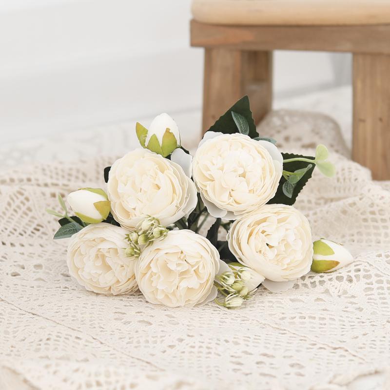 Tenvity Peony Artificial Flowers Silk Rose Bouquet Vase for Home Wedding Garden Decor Fake Plants Christmas Garland Material