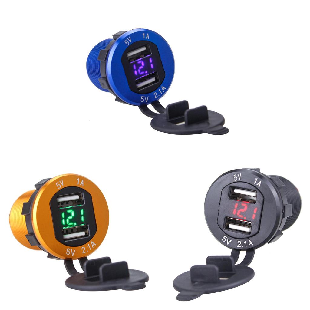 Premium Quality 12v/24v Car Cigarette Lighter Socket Plug Dual Usb Charger Adapter With Led Voltmeter