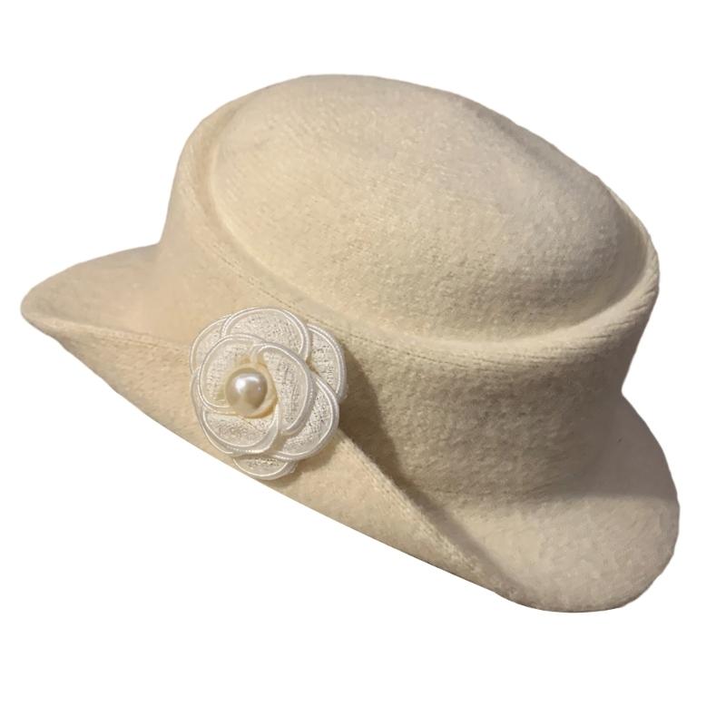Stylish Fisherman Hat with Camellia Flower Accent Fashion Winter Accessory for Elegant Style Soft Cotton Fabric Hat