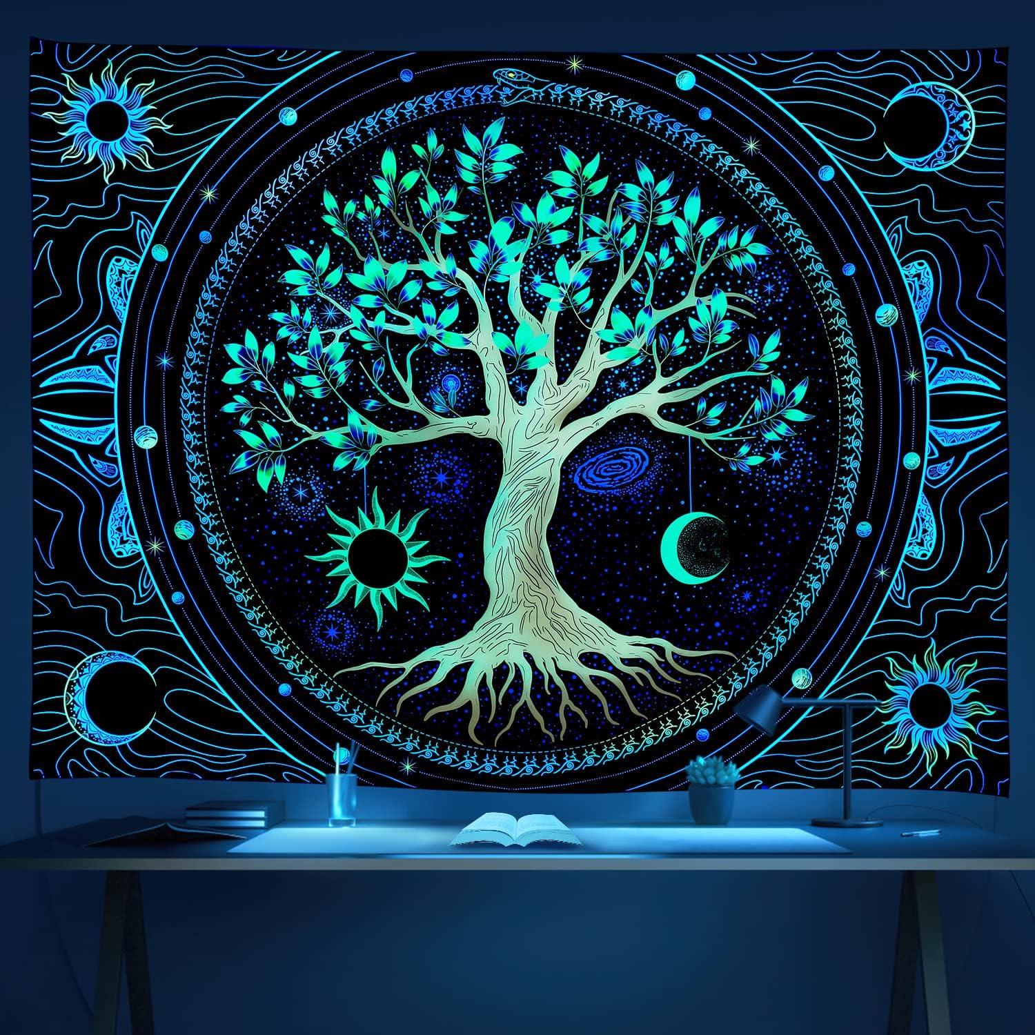 Tapestry aesthetic black light 75x100 чёрный