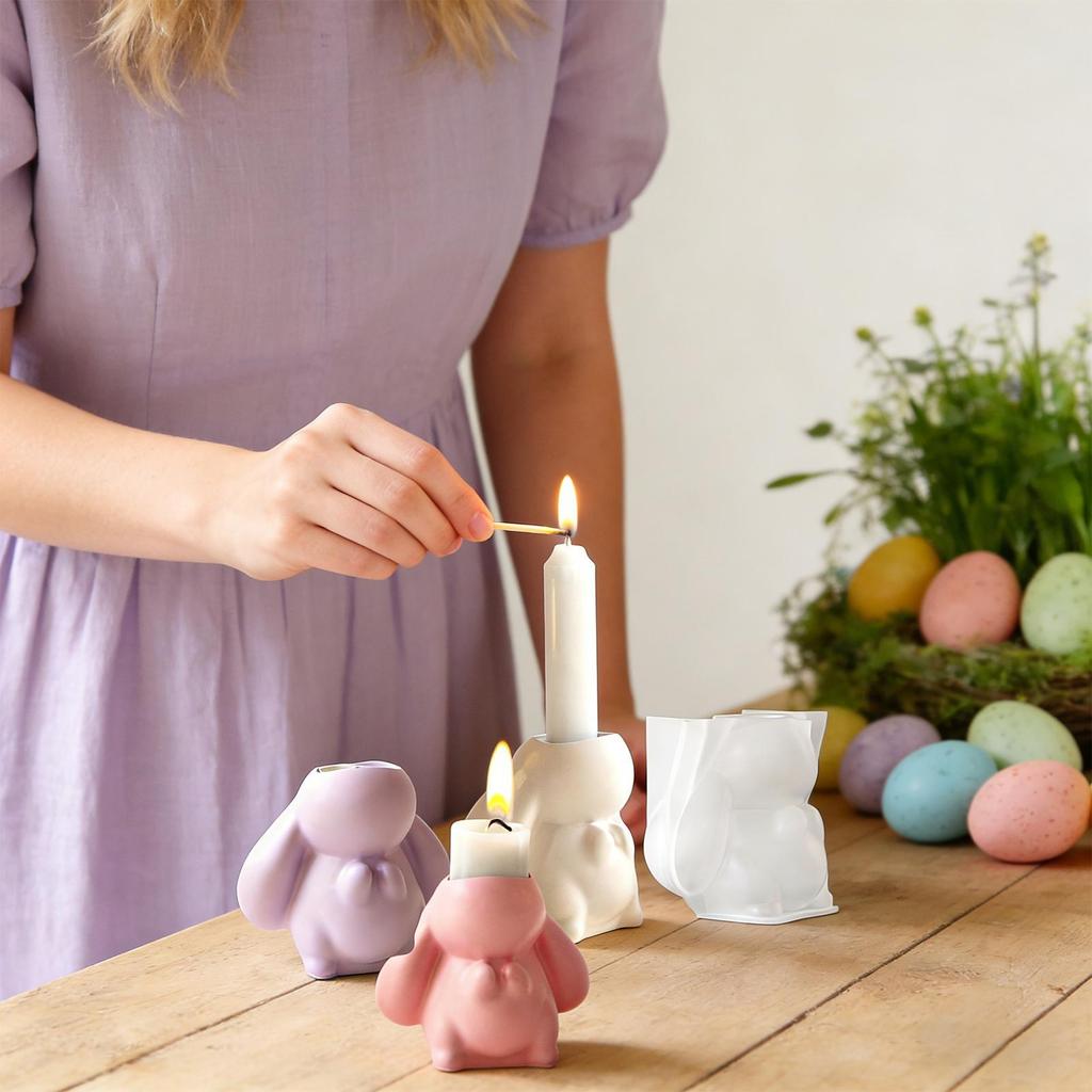 Kaninchen Silikonform Niedlich Leicht zu lösen Bastelbedarf Osterhase Kerzenständer Silikonformen für Wachs Gips Harz Epoxid Zuhause