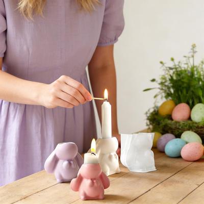 Kaninchen Silikonform Niedlich Leicht zu lösen Bastelbedarf Osterhase Kerzenständer Silikonformen für Wachs Gips Harz Epoxid Zuhause