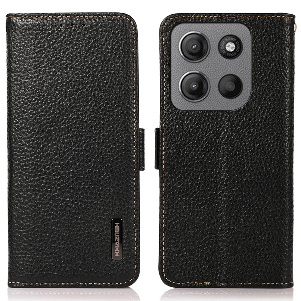 

KHAZNEH Чехол для телефона Motorola Moto G15 4G/G05 4G из натуральной коровьей кожи с защитой от RFID Black