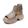 2025 spring and summer new first-layer soft leather muffin thick-soled cool boots high-heeled retro casual versatile thick-heeled fish-mouth sandals