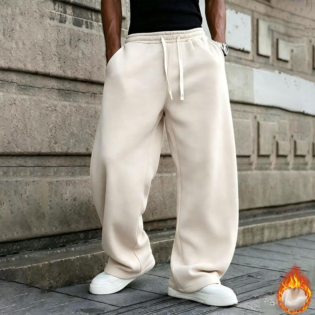 Men's Oversized Straight Leg Lined Sweatpants with Drapey Fit for Athletic Casual Wear