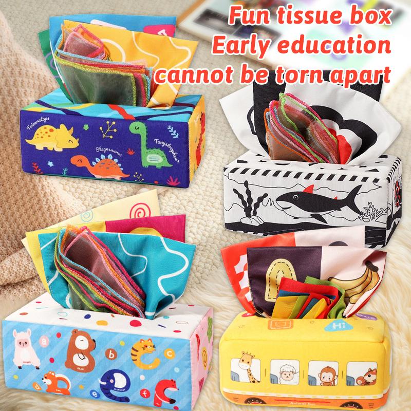 Activating Toys Baby Tissue Box Toy With Sensory Crinkle Paper Childrens Finger Exercise Soothing Toy Early Education Montessori Cloth Book Game