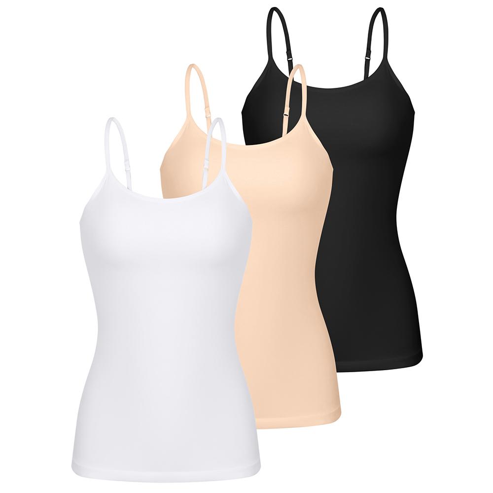 CHARMLEAKS Dames 3-pack Katoenen Camisoles met Ingebouwde Beha Effen Verstelbare Spaghettiband Tanktops(Geen gewatteerd)