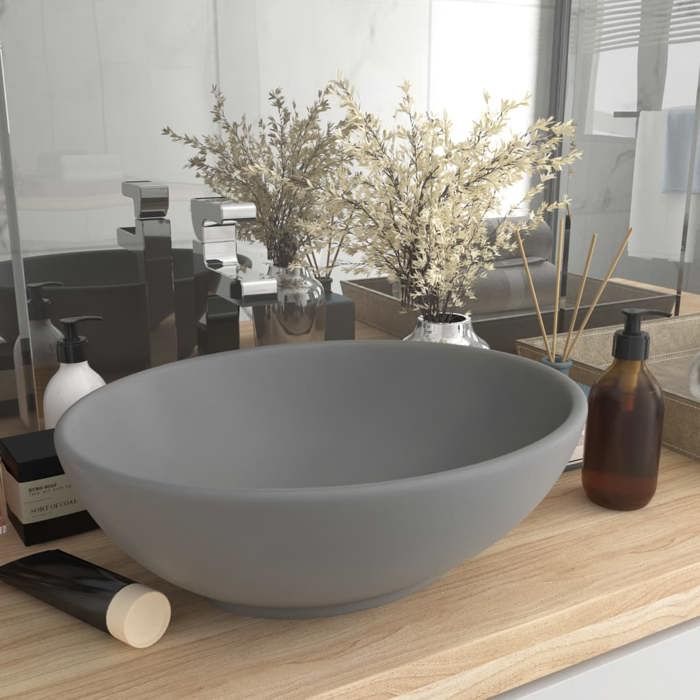VidaXL Lavabo Ovale de Luxe Vasque à Poser de Toilette Lave-mains de Salle de Bain Cuisine Maison Intérieur Gris Clair Mat 146927