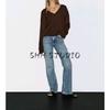 MD New Fall Women's Clothing Casual Laid-Back Style Soft Glutinous V Neck Twisted Flower Sweater Long Sleeve Knitwear 5684579