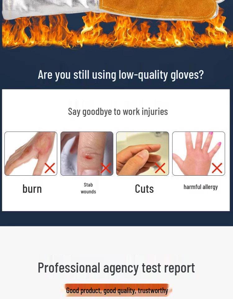 Heat-Resistant 500°F BBQ & Baking Gloves, Aluminum-Lined, Anti-Scald, Thickened Five-Finger Design