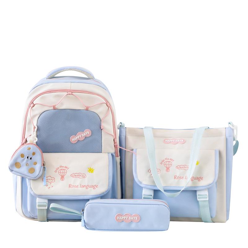 Three-Piece Backpack Set Color Block Student Schoolbag Girl Large Capacity Backpack