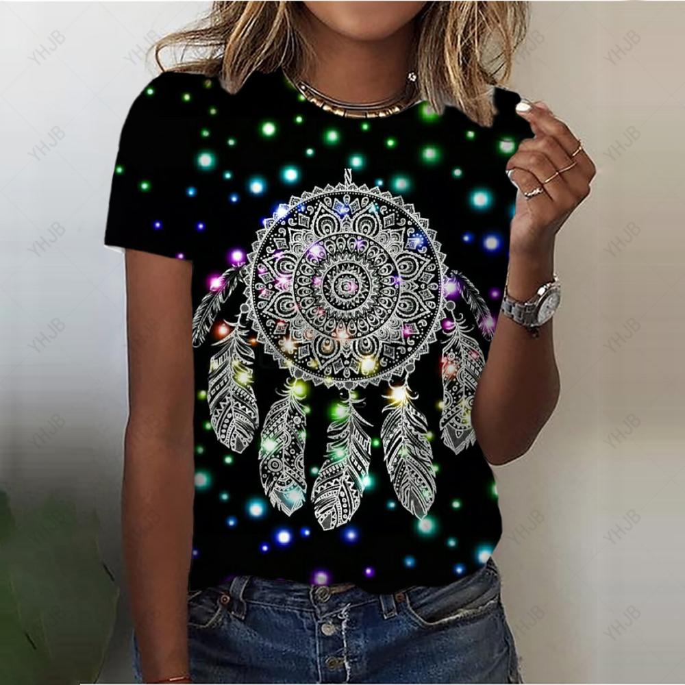 Fashionable women's T-shirt, funny 3D printed top, short-sleeve summer cute African pattern, loose fit