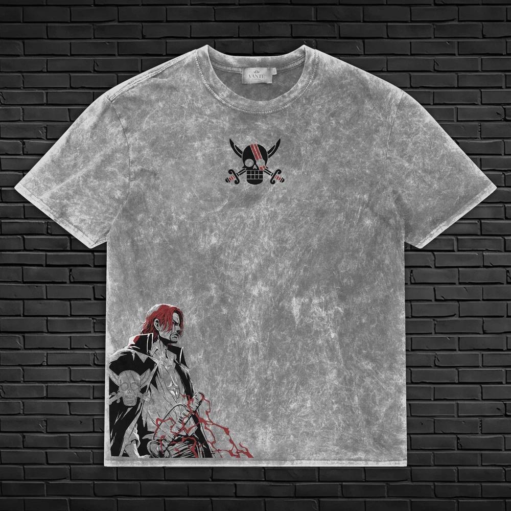 Shanks Red Hair Pirates Anime TShirt One Piece Acid Wash Casual Tee XL