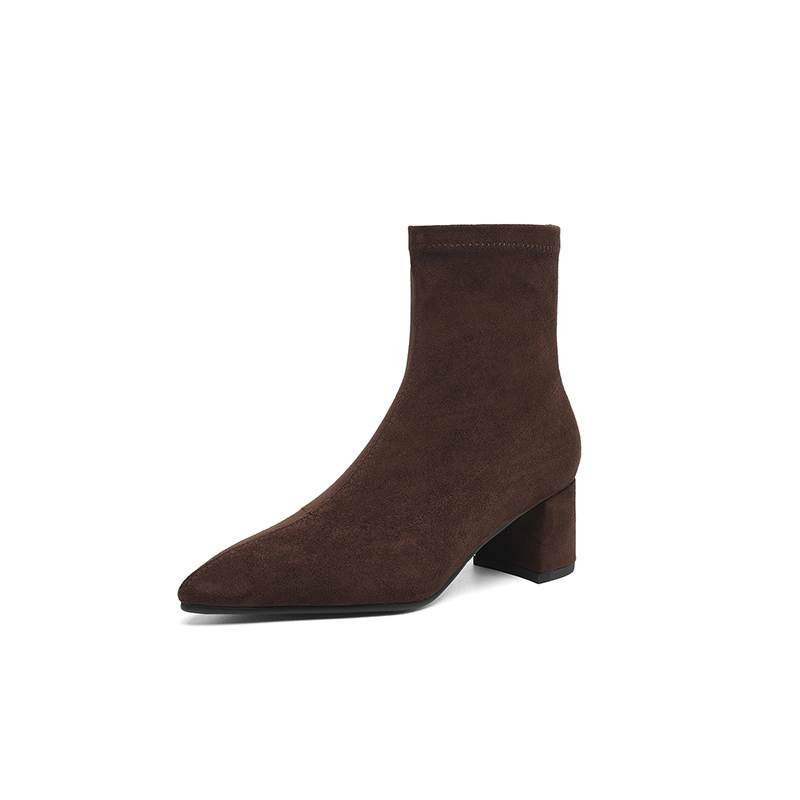 Krazing Pot Flock Pointed Toe Thick Heels Chelsea Boots Size 43 Zip Beauty Lady Women Ankle Boots