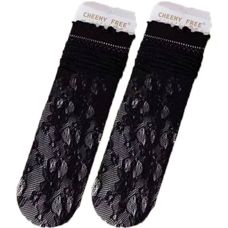 Women's Summer Thin Lace Wooden Ear Edge Breathable Mesh Hollow Tube Stack Socks