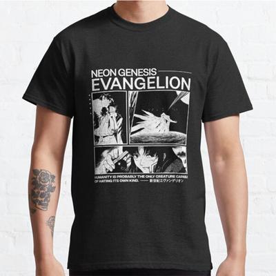 Letnia moda męska Casual Krótkie rękawy Neon Genesis Evangelion Czarne koszulki Oversize T-shirty