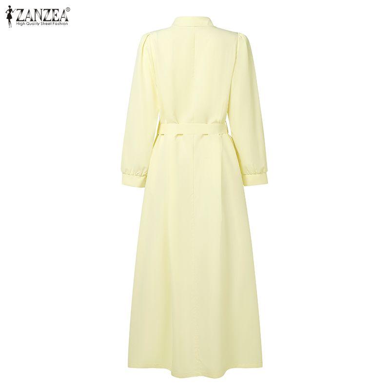 ZANZEA Γυναικείο Casual Φόρεμα Μακρύ Μανίκι με Χαλαρή Γραμμή και Γιακά που Γυρίζει προς τα Κάτω