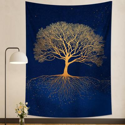 Golden Tree of Life Tapestry Mystical Bohemian Decorative Wall Hanging Autumn Aesthetic Tapestries for BedroomMeditation Room