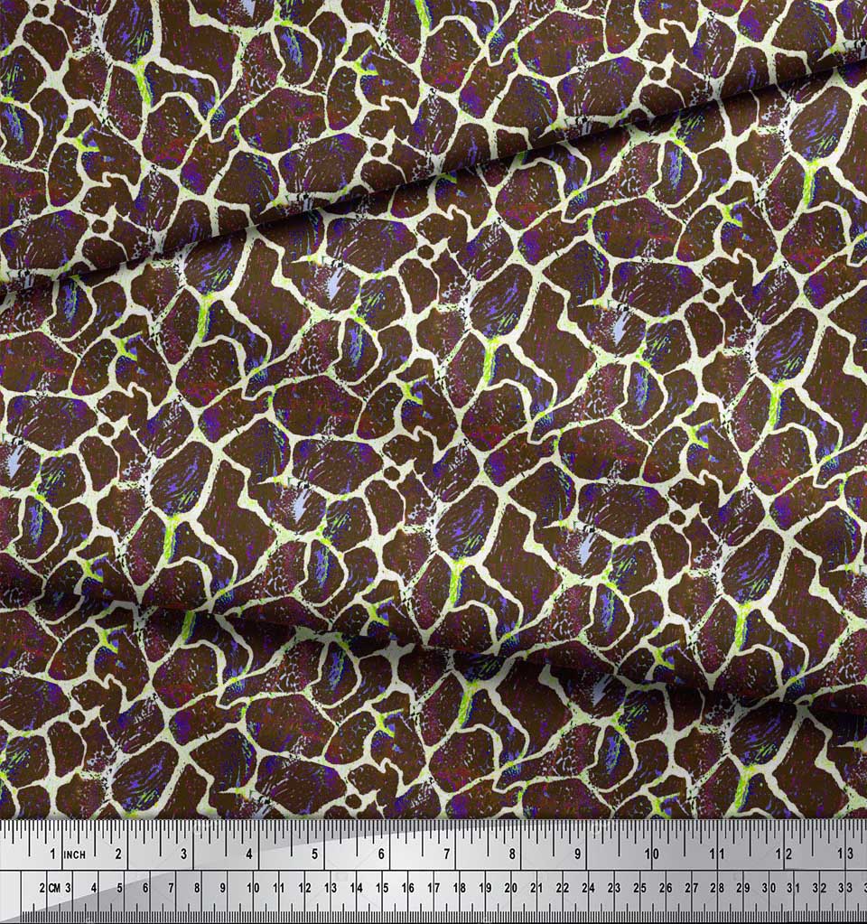 Soimoi Brown Poly Crepe Fabric Ziraffe Animal Skin Decor Fabric Printed metre 42 Inch