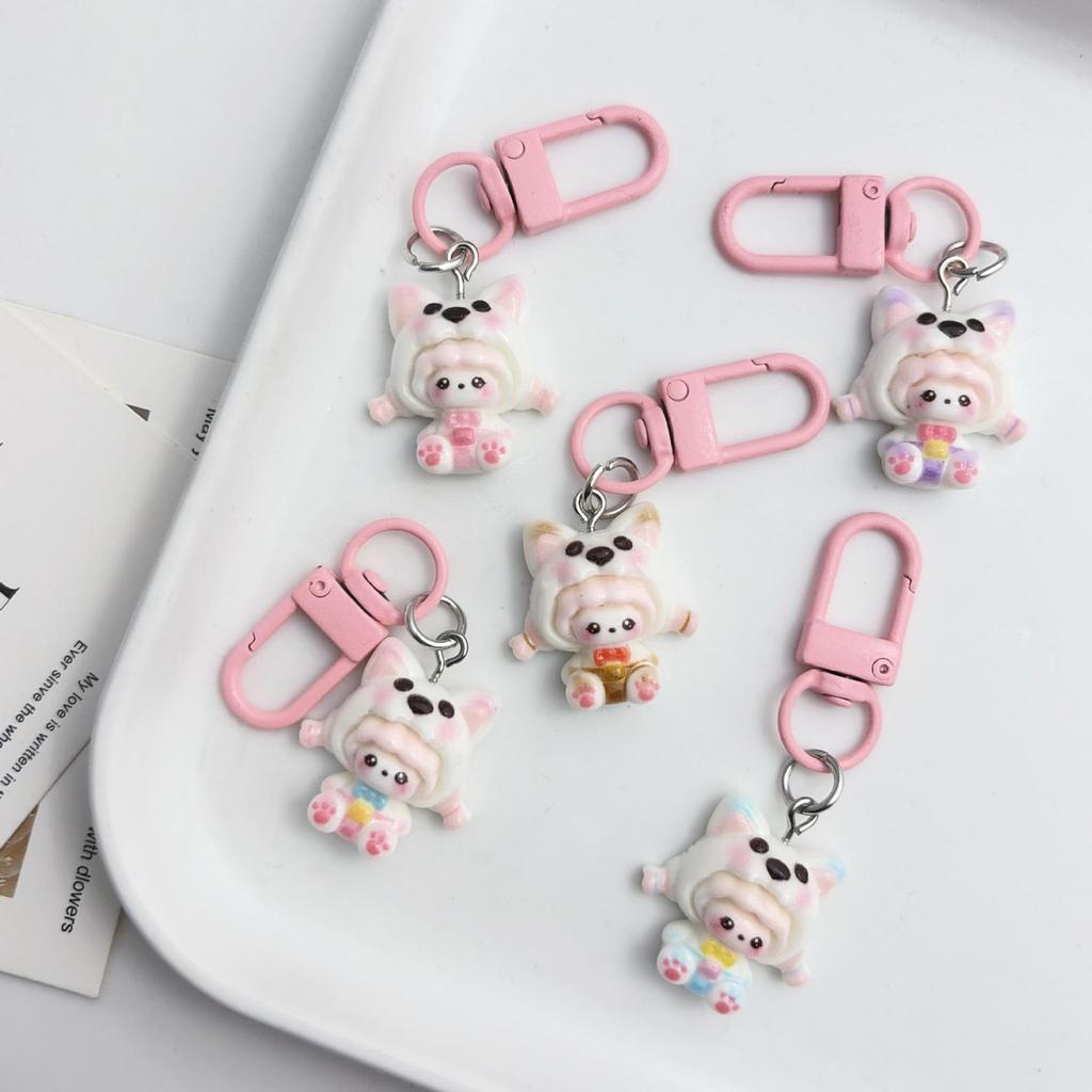 Cute Cartoon Girl Resin Keychain Pendant - Heart Backpack Charm, Holiday Gift for Students & Couples