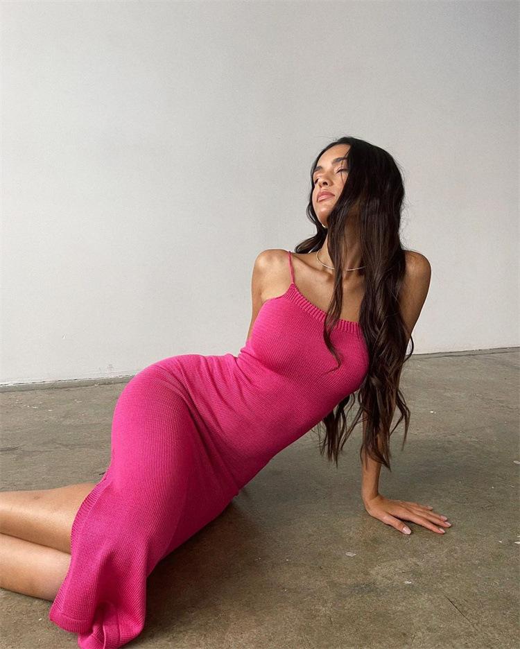 2026 European and American Summer New Women's Clothing Sexy Spice Girl Split Temperament Medium and Long Tight Suspender Dress