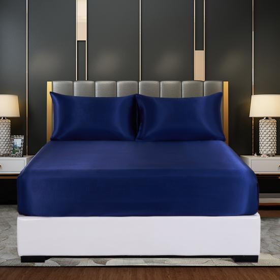 Glossy Satin Sheets Solid Color Pillowcases Sheet Fitted Sheet Cooling Wrinkle-Free Silky