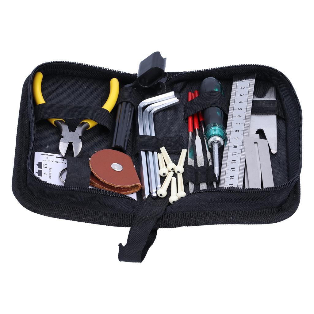 26Pcs Guitar Repairing Tool Kit Measurement Maintenance String Organizer Wrench Picks Files