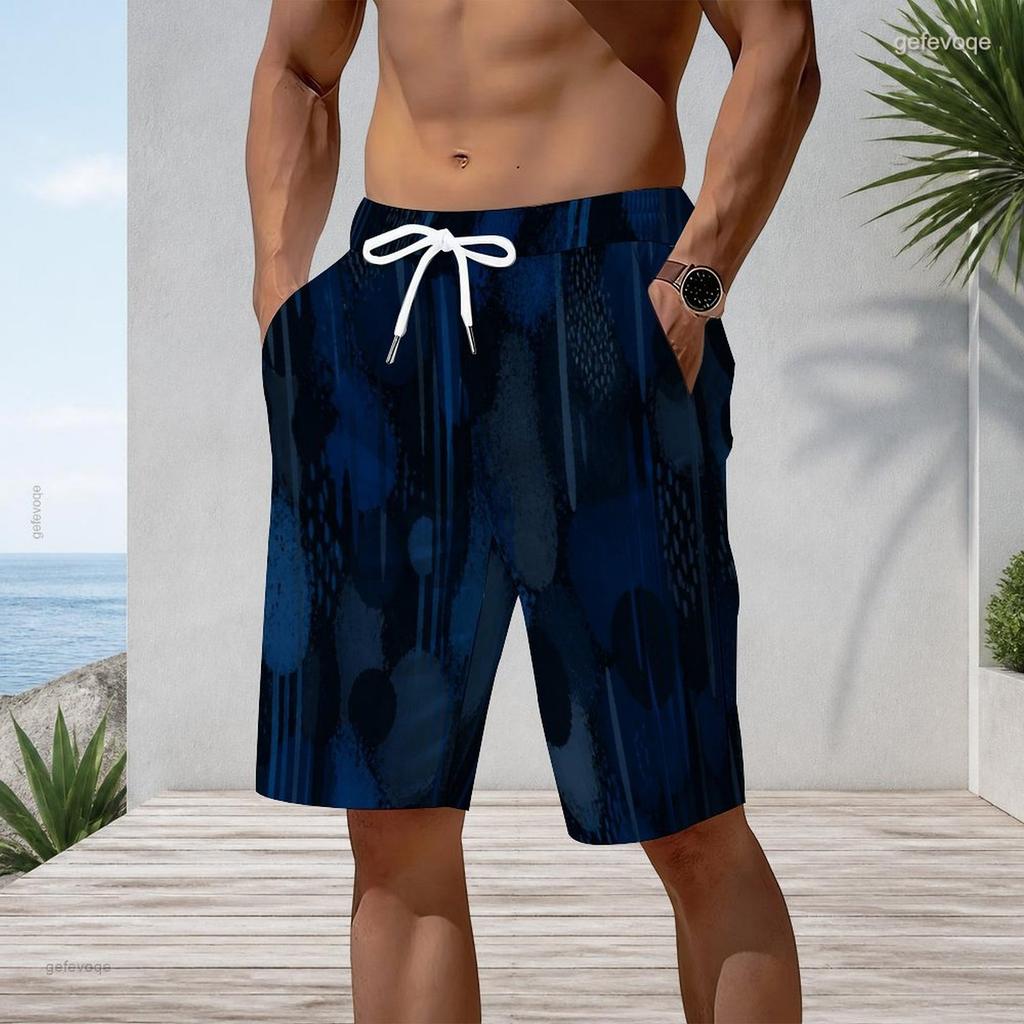 Men s Blue Ink Splatter Print Beach Shorts Quick Dry Drawstring Casual Shorts With Pockets For Summer Swimming Surfing