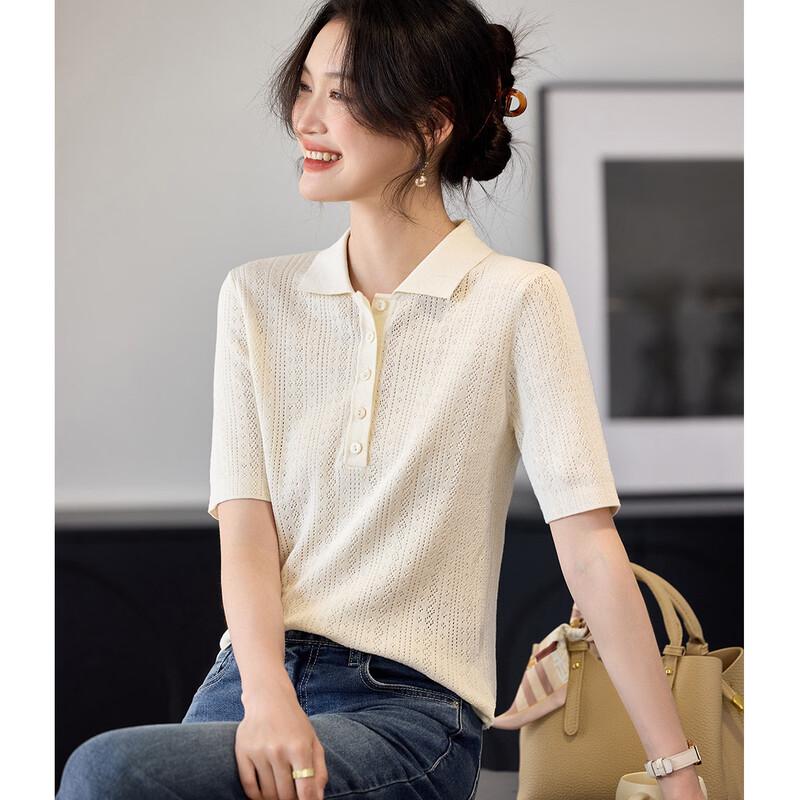 Srcr Women's 30% Mulberry Silk Knit Lapel T-shirt