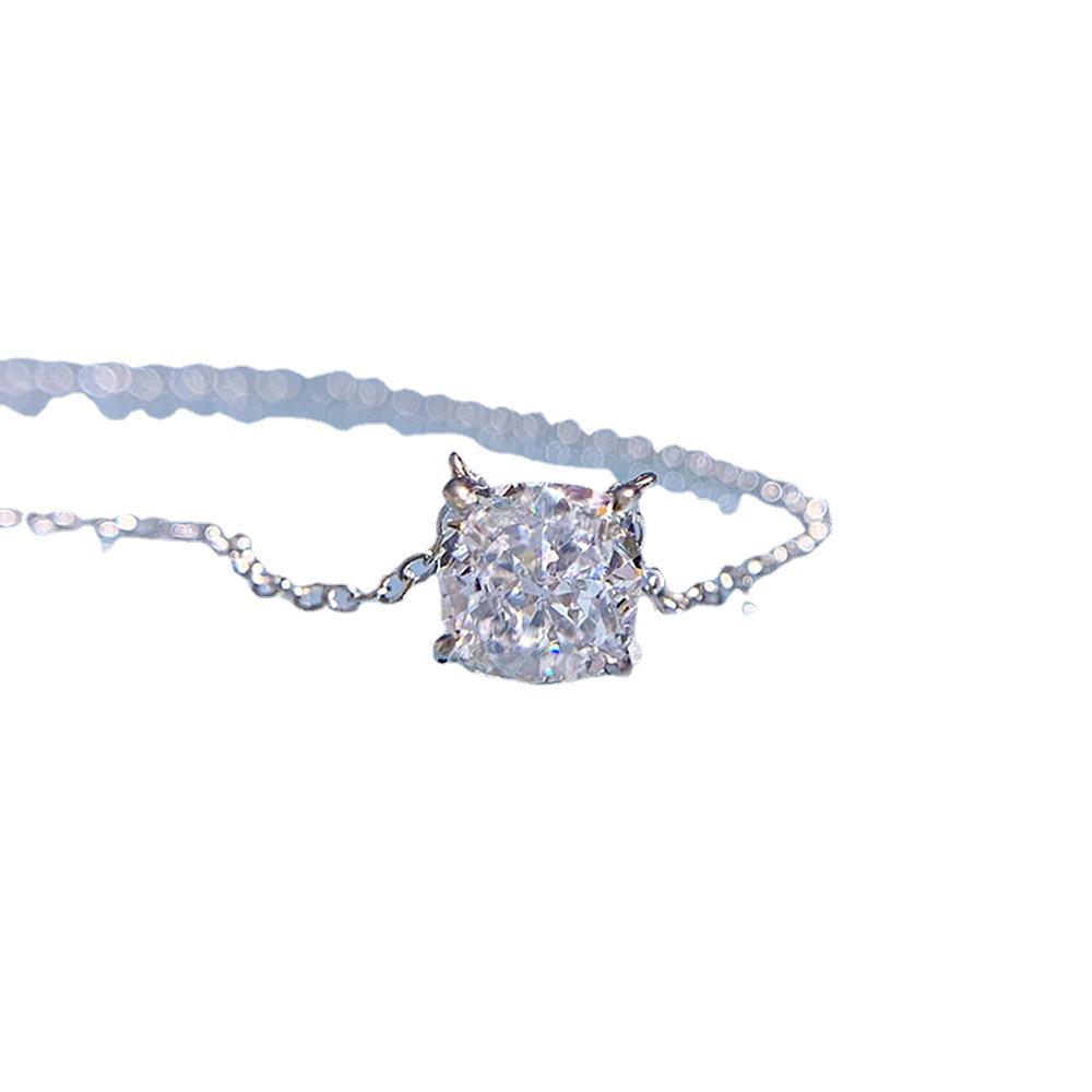 Xiancan 2023 Ice Flower Cut 7x7mm High Carbon Diamond Pendant Necklace In 925 Sterling Silver, Adjustable Length 40+5cm.