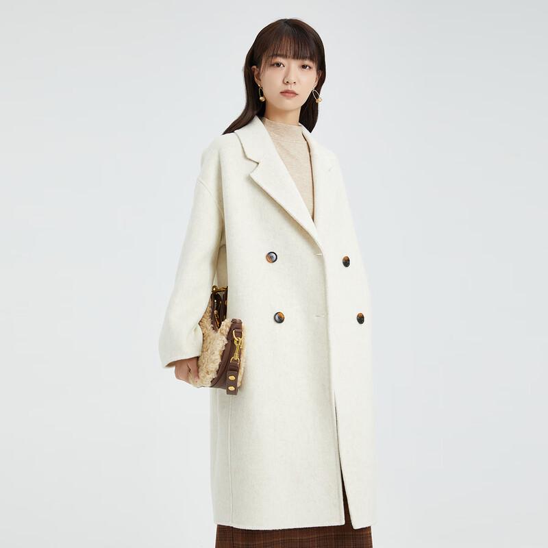 Shetu Women's Korean Style Mid-Length Double-Faced Wool Blend Coat