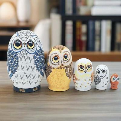 5-Layer Owl Matryoshka Doll Wooden Russian Nesting Dolls Educational Nesting Owls Toy