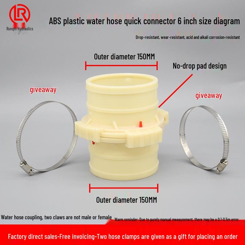 Durable ABS Plastic Quick-Connect Water Hose Connector, Corrosion & Drop Resistant, Available in Sizes: 1, 2, 3, 4 Inch.