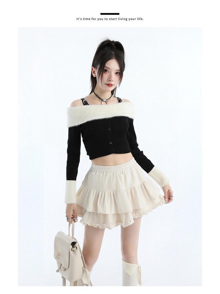 Velvet High-Waist A-line Skirt: Women's Sweet Hepburn Style for Spring/Autumn