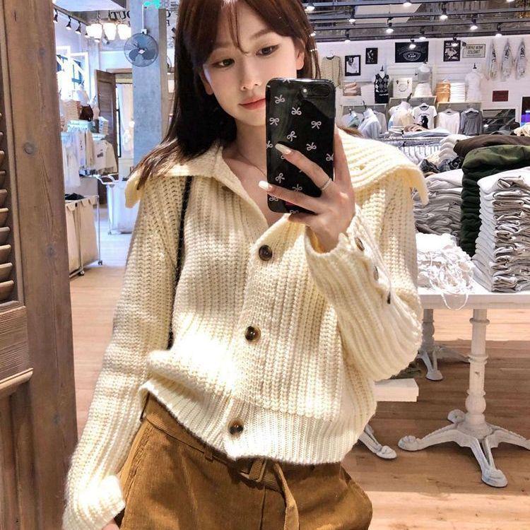 Korean Style Lapel Knit Cardigan: Women's Loose, Age-Reducing Sweater for Autumn and Winter