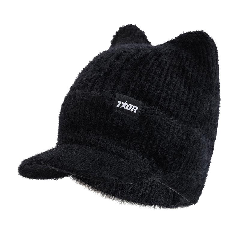 

Новая женская зимняя шапка ярких цветов с полями, модная вязаная шапка из искусственного меха, мягкая шапка-бини, женская уличная кепка 54cm-5cm чёрный